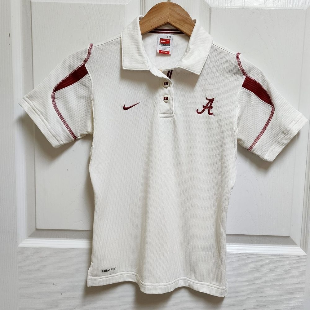 Alabama Nike Team Polo Shirt Women XS White Red Short Sleeve Dri Fit Golf Sporty
